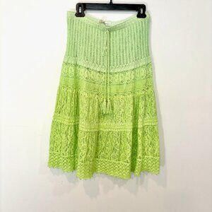 Today's Designer Neon Ombre Green Lace Knee Length Skirt sz L